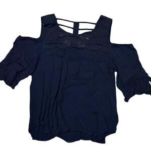 Blue Ruffled Cut Out Blouse